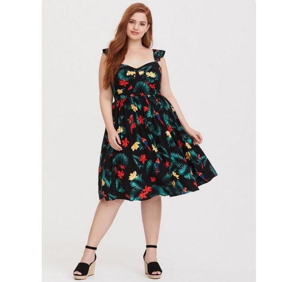 Torrid Retro Chic Tropical Parrot Midi Pinup Girl Dress - Picture 6 of 6